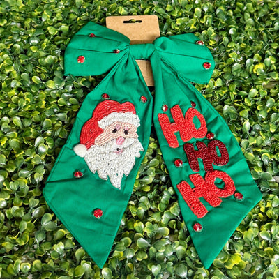 Red and Green Ho Ho Ho Bow Shabby Chic Boutique and Tanning Salon