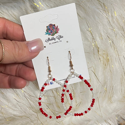 Red and White Beaded Teardrop Earrings Shabby Chic Boutique and Tanning Salon