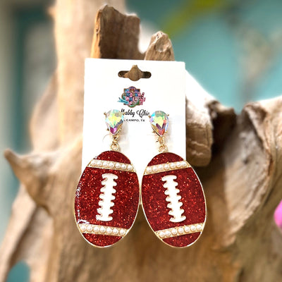 Red Bling Football Earrings Shabby Chic Boutique and Tanning Salon