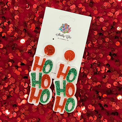 Red/Green Ho Ho Ho Earrings Shabby Chic Boutique and Tanning Salon