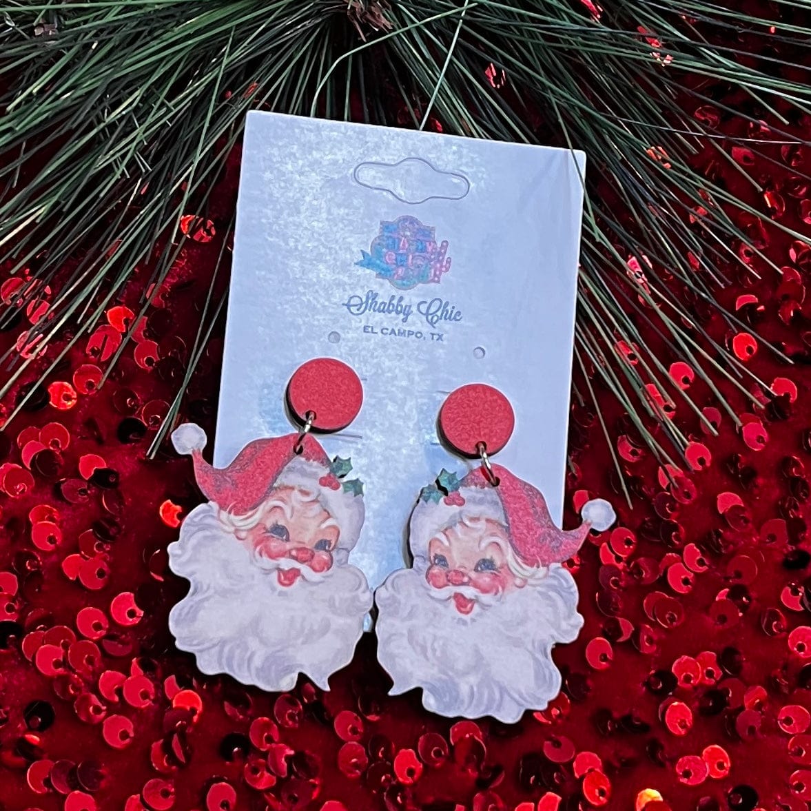 Red Santa Earrings Shabby Chic Boutique and Tanning Salon