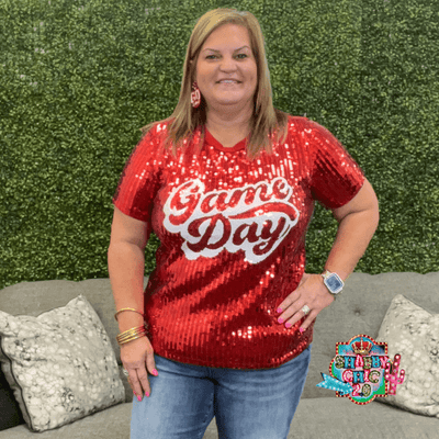 Red Sequin Game Day Top Shabby Chic Boutique and Tanning Salon