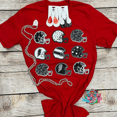 Red Tee With Helmets Shabby Chic Boutique and Tanning Salon