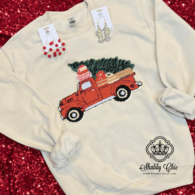 Red Truck Crewneck Shabby Chic Boutique and Tanning Salon