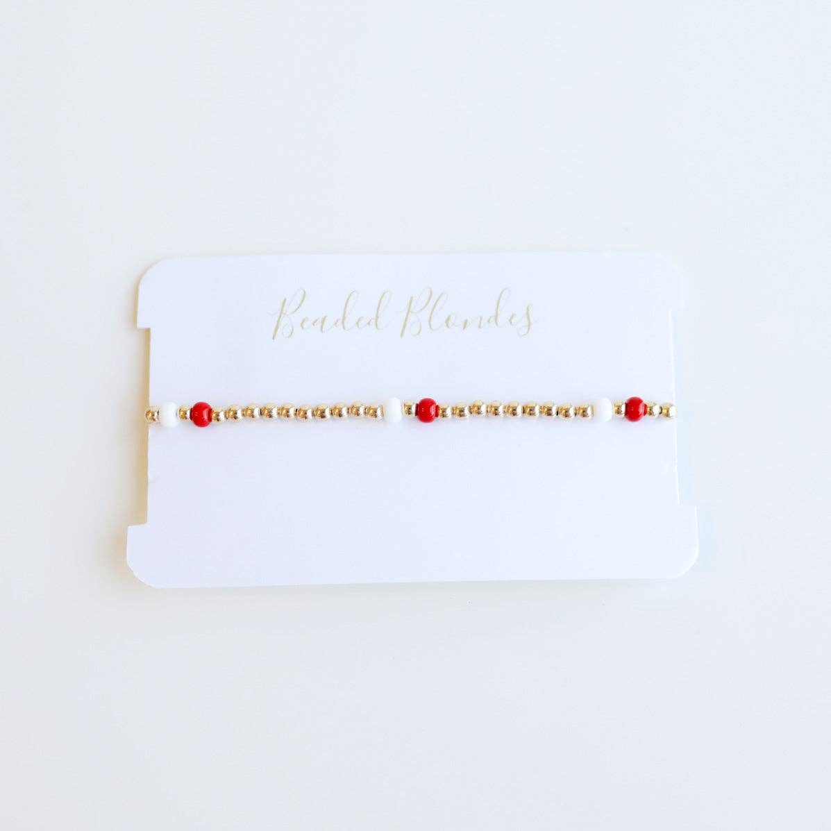 Red & White Poppi Bracelet: Standard 6.75 inch Beaded Blondes