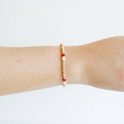 Red & White Poppi Bracelet: Standard 6.75 inch Beaded Blondes