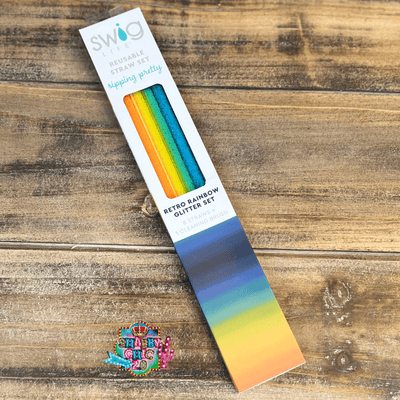 Retro Rainbow Glitter Reusable Swig Straw Set Shabby Chic Boutique and Tanning Salon
