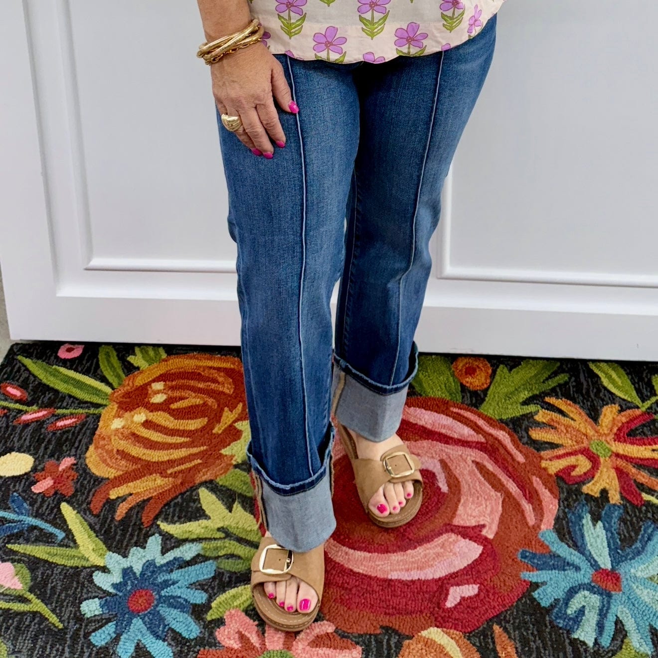 Risen Dark High Rise Ankle Straight Wide Cuff Jean Shabby Chic Boutique and Tanning Salon