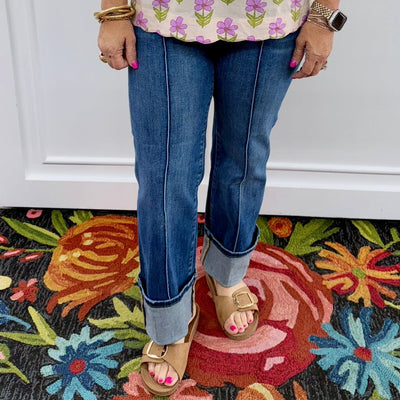 Risen Dark High Rise Ankle Straight Wide Cuff Jean Shabby Chic Boutique and Tanning Salon