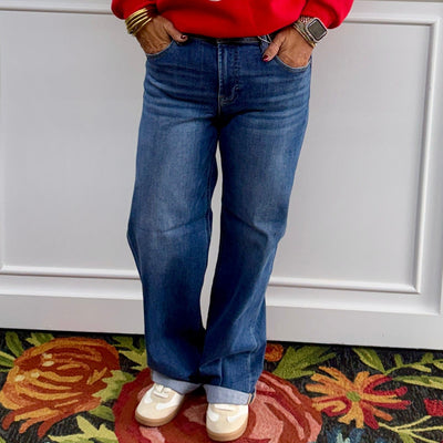 Risen High Rise Relaxed Fit Ankle Straight Jeans With Cuff Shabby Chic Boutique and Tanning Salon