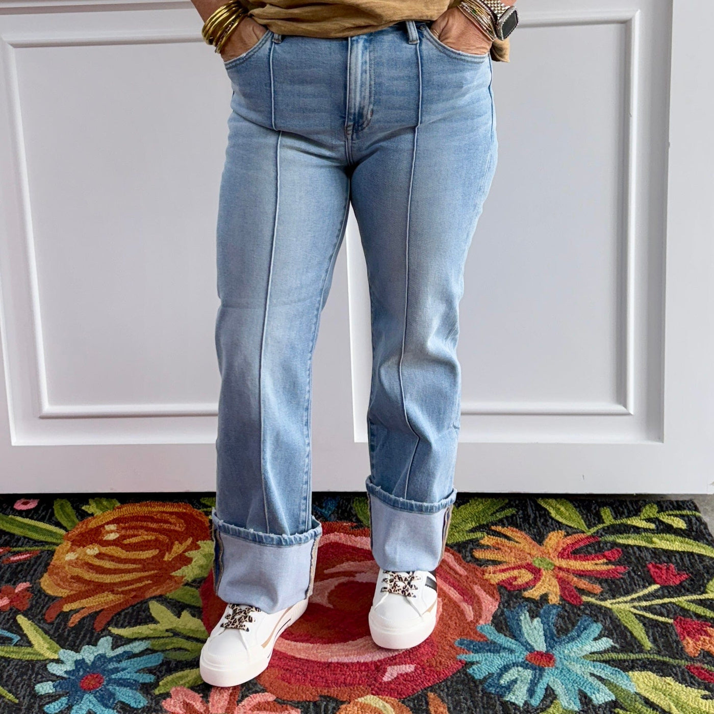 Risen Light High Rise Ankle Straight Wide Cuff Jean Shabby Chic Boutique and Tanning Salon