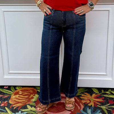 Risen Mid Rise Crop Wide Front Seamed Detailed Jeans Shabby Chic Boutique and Tanning Salon