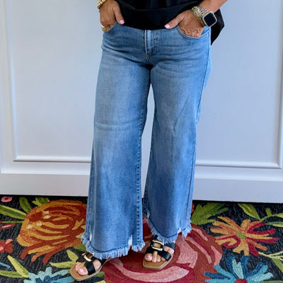 Risen Mid Rise Crop Wide Leg Jeans Shabby Chic Boutique and Tanning Salon
