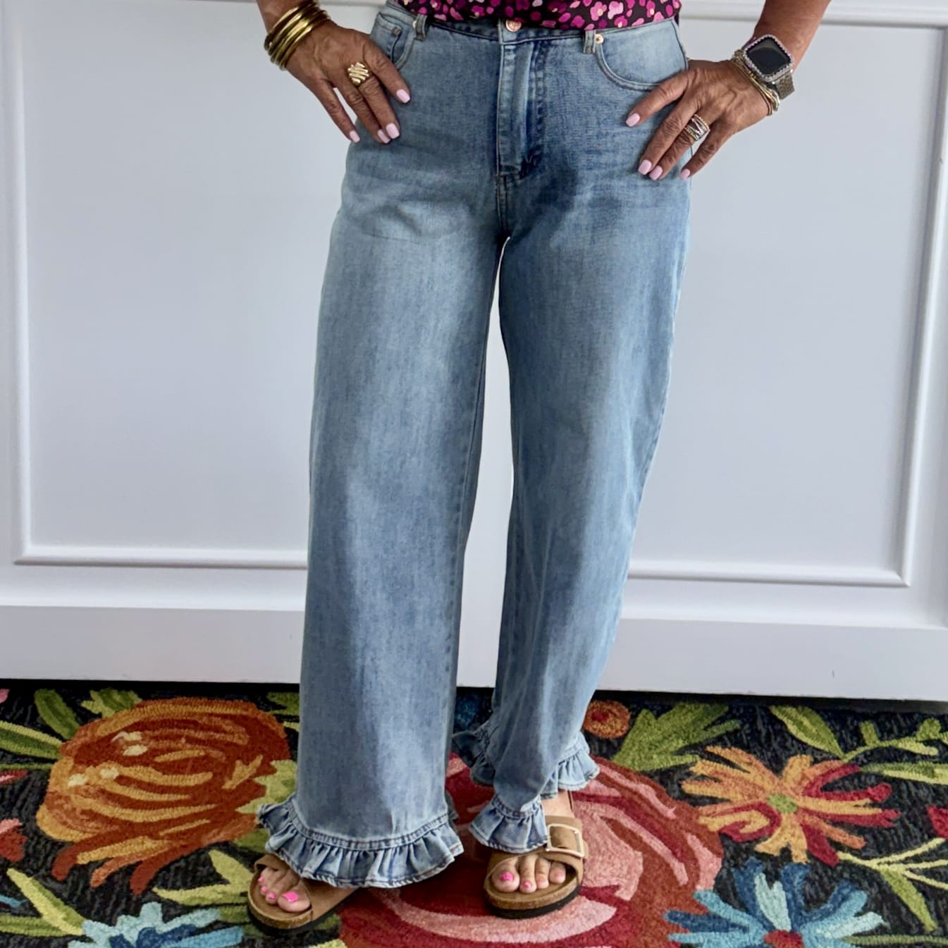 Jeans With Ruffle Bottom Ruffled Bottom Detail Mid Rise Denim Jeans – Shabby Chic Boutique and ...