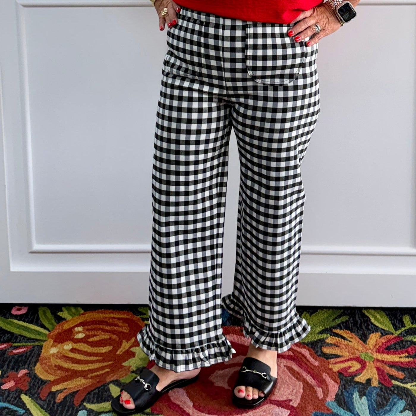 Ruffled Bottom Pants - Black Gingham Shabby Chic Boutique and Tanning Salon