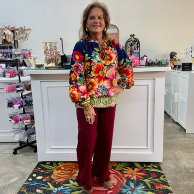 Ruffled Bottom Pants - Burgundy Shabby Chic Boutique and Tanning Salon