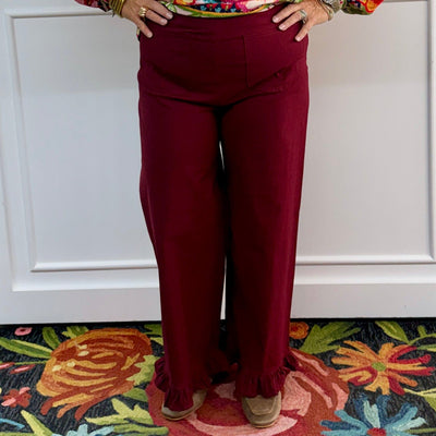 Ruffled Bottom Pants - Burgundy Shabby Chic Boutique and Tanning Salon