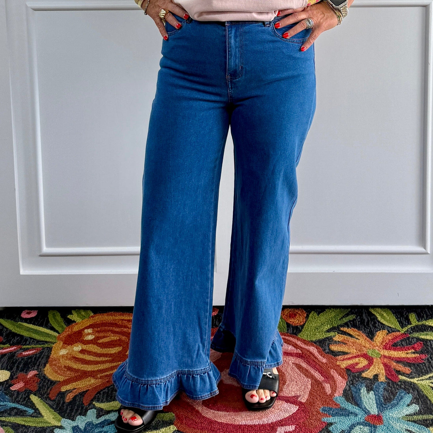 Jeans With Ruffle Bottom Ruffled Bottom Pants - Denim – Shabby Chic Boutique and Tanning Salon