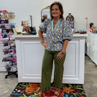 Ruffled Bottom Pants - Green Shabby Chic Boutique and Tanning Salon