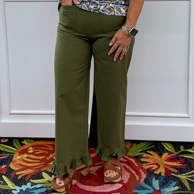 Ruffled Bottom Pants - Green Shabby Chic Boutique and Tanning Salon