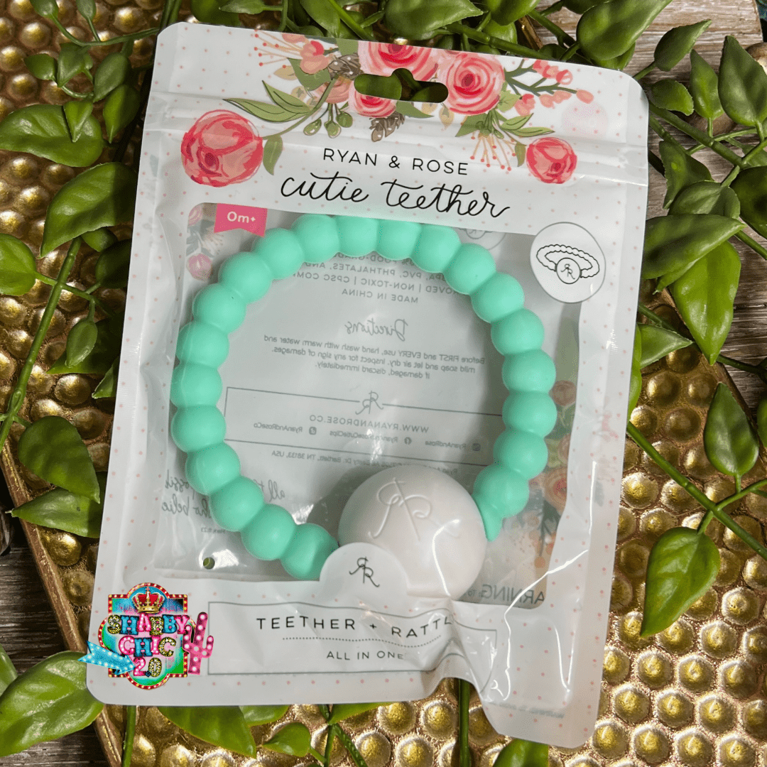 Ryan and Rose Cutie Teether and Rattle Shabby Chic Boutique and Tanning Salon Spearmint