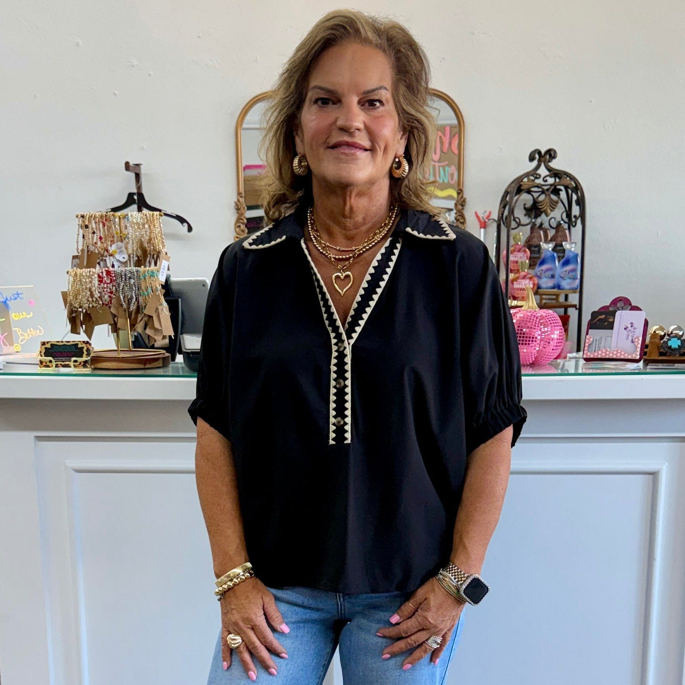 Scallop Trim Top - Black Shabby Chic Boutique and Tanning Salon