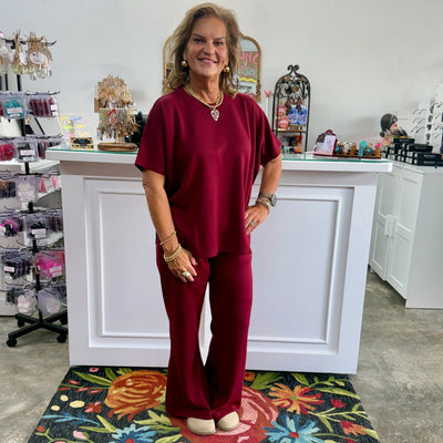 Scuba Curbed Hem Set - Maroon Shabby Chic Boutique and Tanning Salon