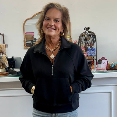 Scuba Half Zip Pullover With Kangaroo Pocket - Black Shabby Chic Boutique and Tanning Salon