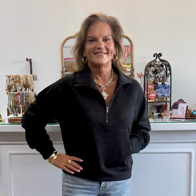 Scuba Half Zip Pullover With Kangaroo Pocket - Black Shabby Chic Boutique and Tanning Salon