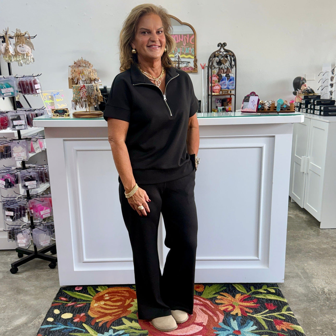 Scuba High Neck Half Zip Set - Black Shabby Chic Boutique and Tanning Salon