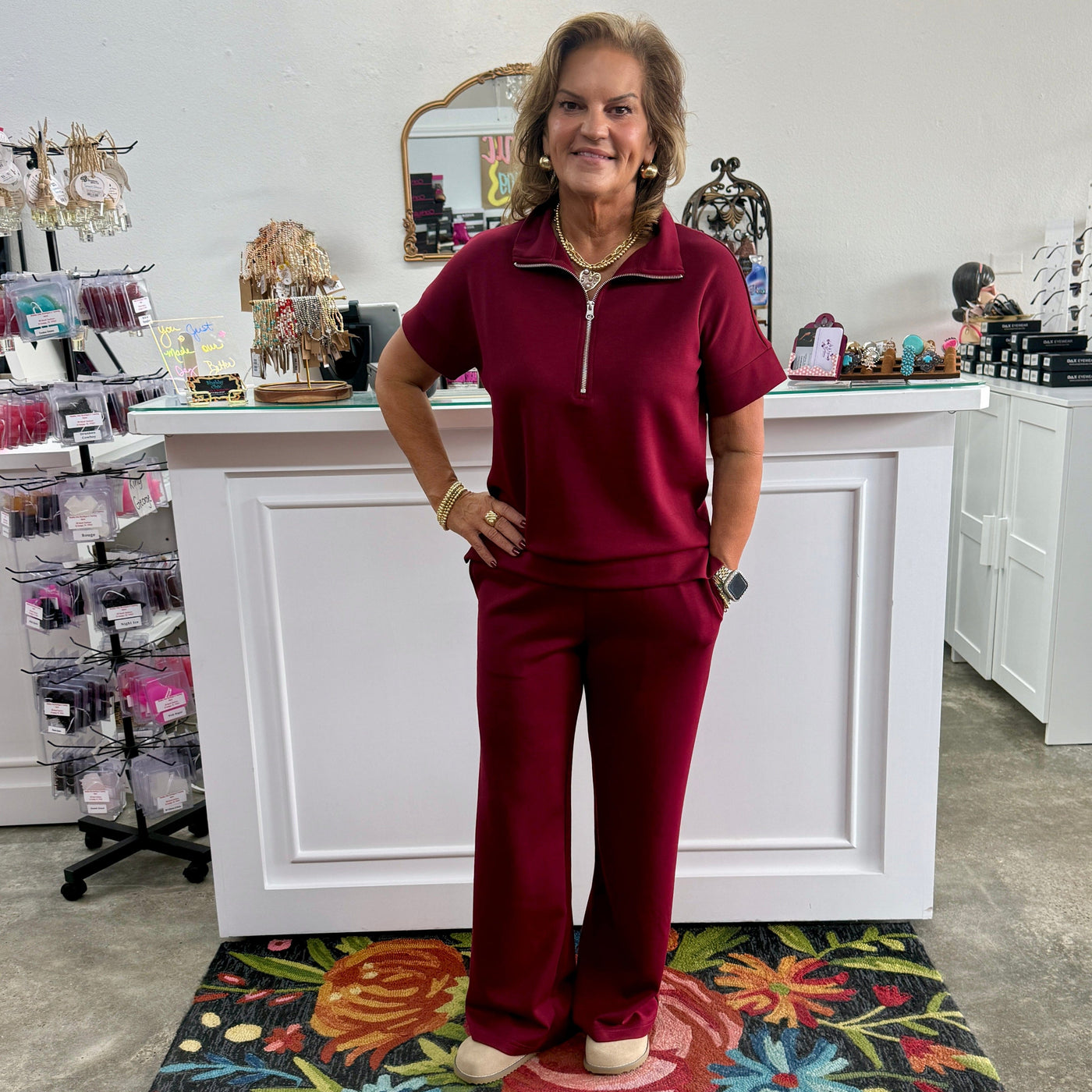 Scuba High Neck Half Zip Set - Maroon Shabby Chic Boutique and Tanning Salon