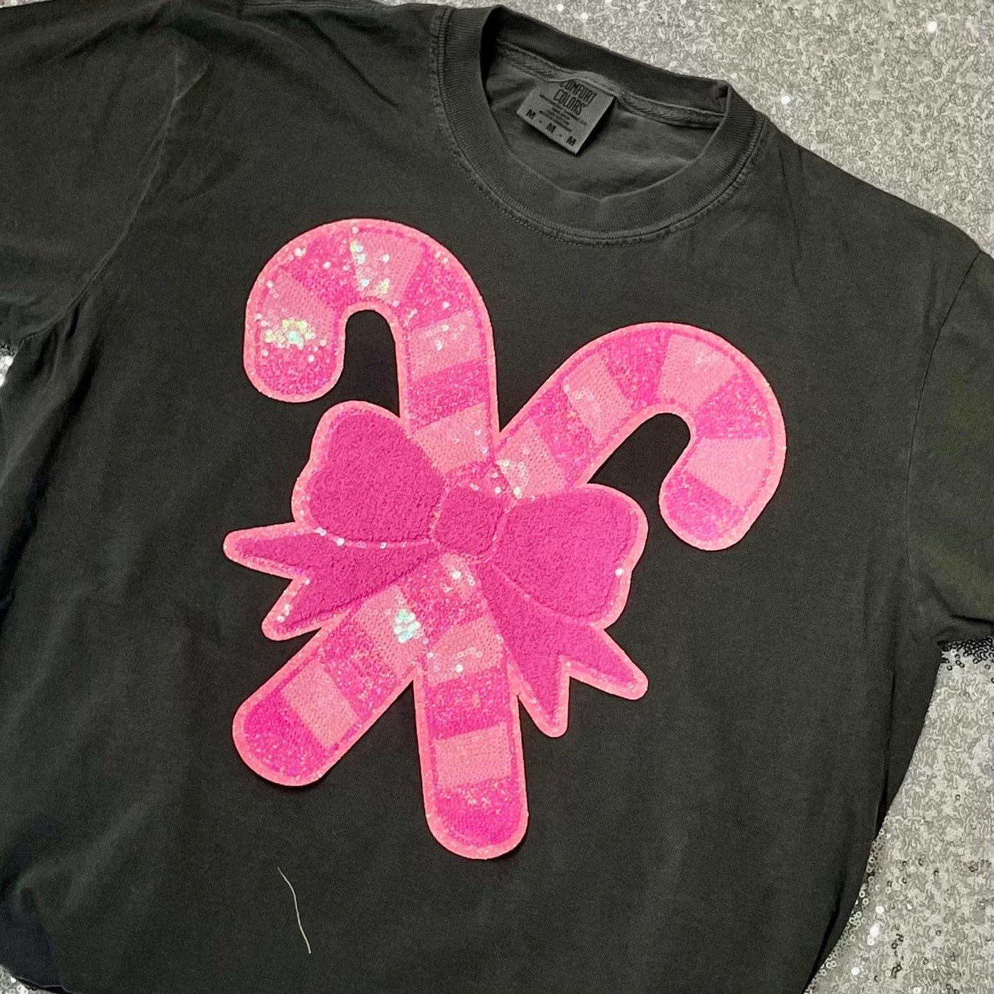 Sequin Pink Candy Cane Patch Tee Shabby Chic Boutique and Tanning Salon