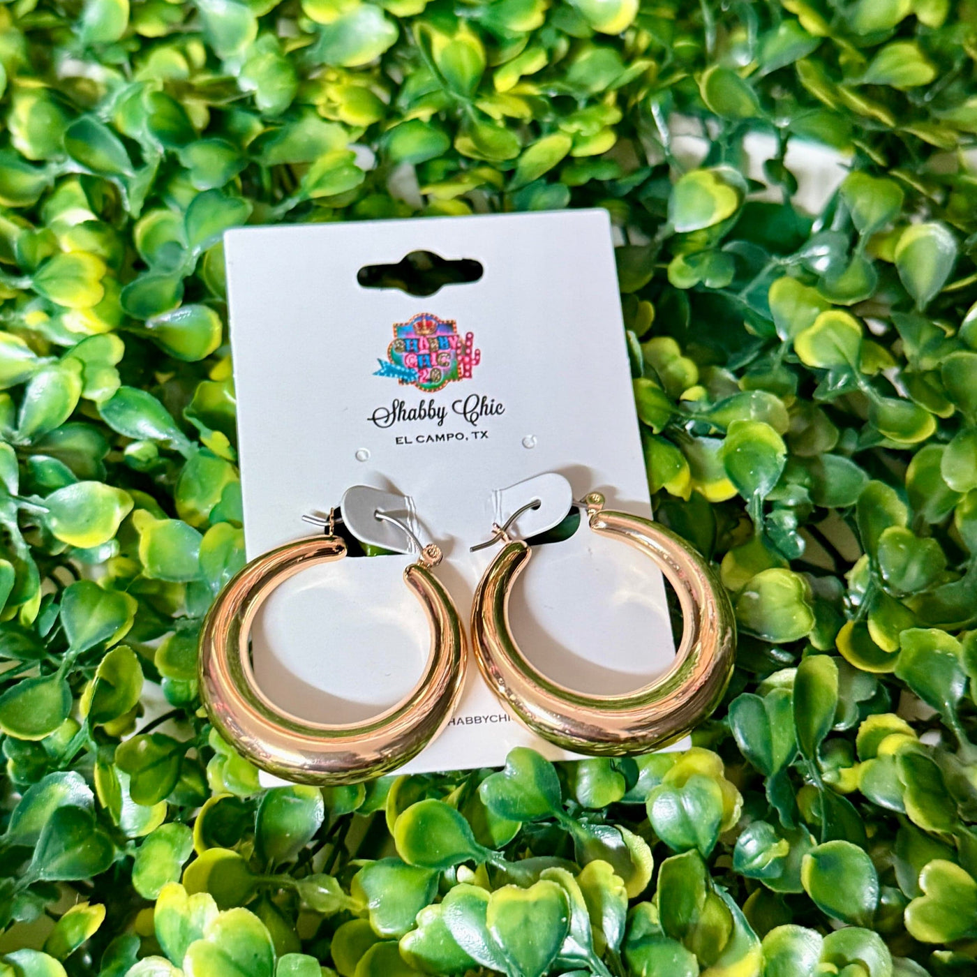 Shiny Goldtone Hoop Earrings Shabby Chic Boutique and Tanning Salon