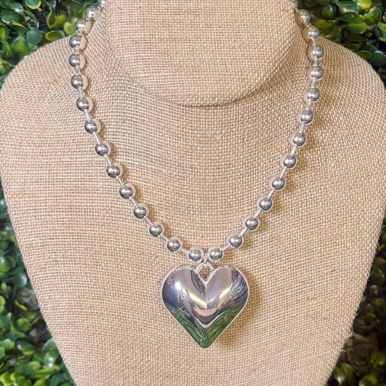 Silver Ball Chain with Puff Heart Shabby Chic Boutique and Tanning Salon