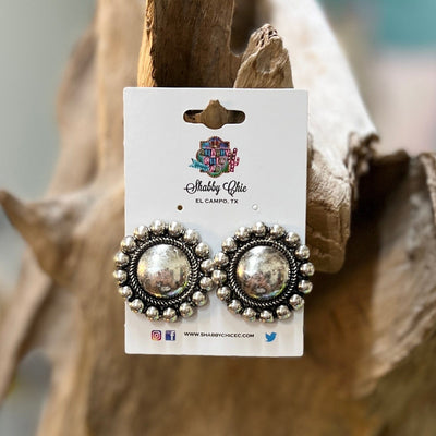 Silver Button Earrings Shabby Chic Boutique and Tanning Salon