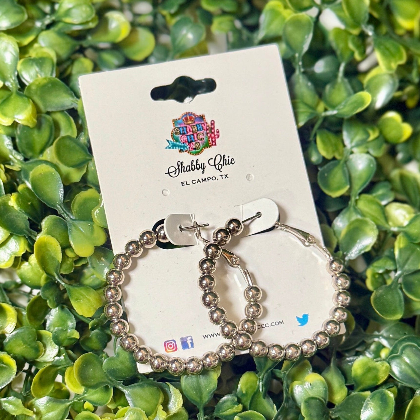 Silvertone Beaded Hoops Shabby Chic Boutique and Tanning Salon