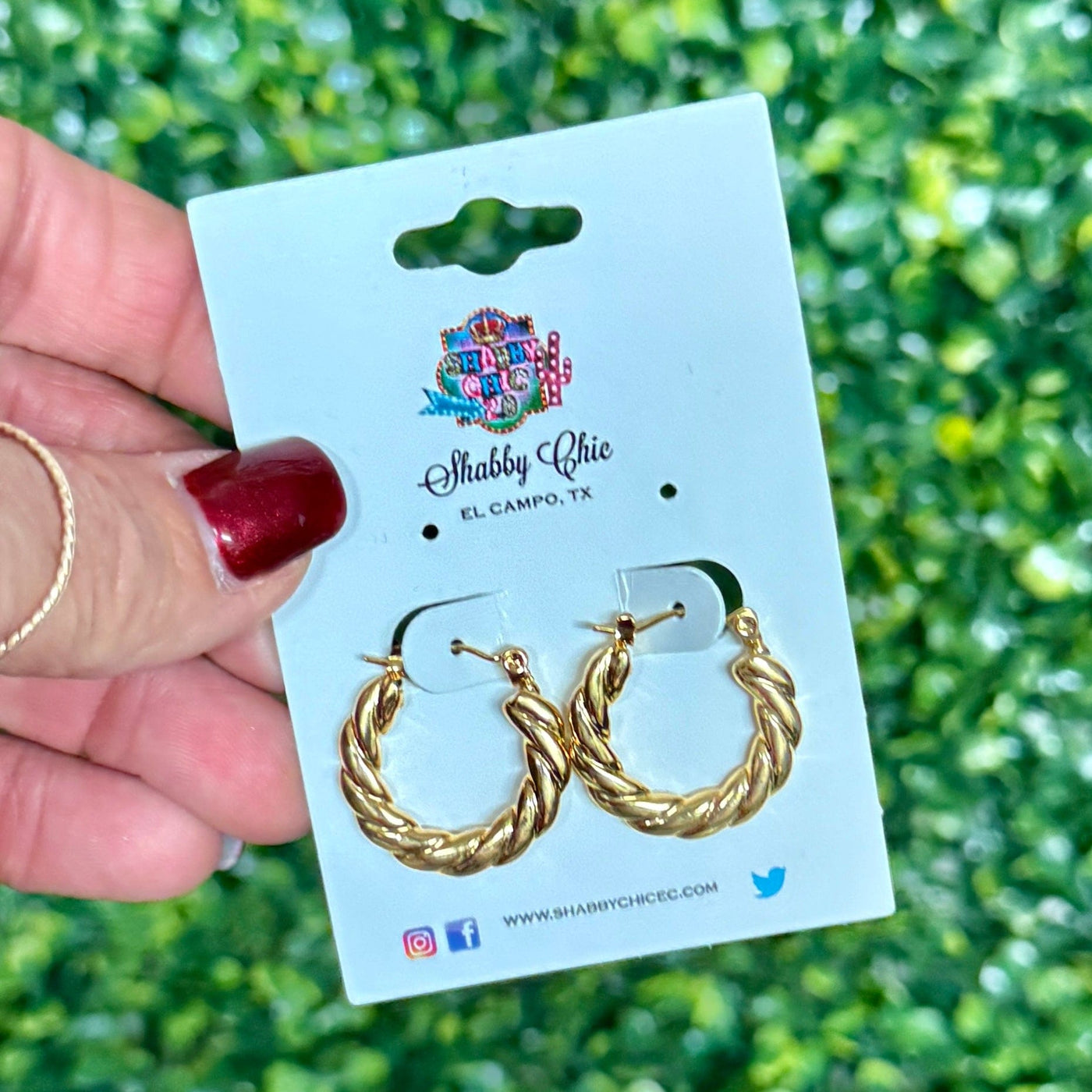 Small Goldtone Twisted Hoop Earrings Shabby Chic Boutique and Tanning Salon