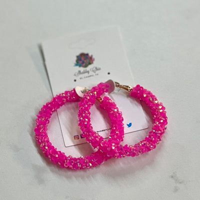Sparkle Hoop Earrings Shabby Chic Boutique and Tanning Salon Hot Pink