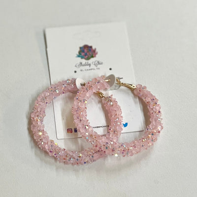 Sparkle Hoop Earrings Shabby Chic Boutique and Tanning Salon Light Pink