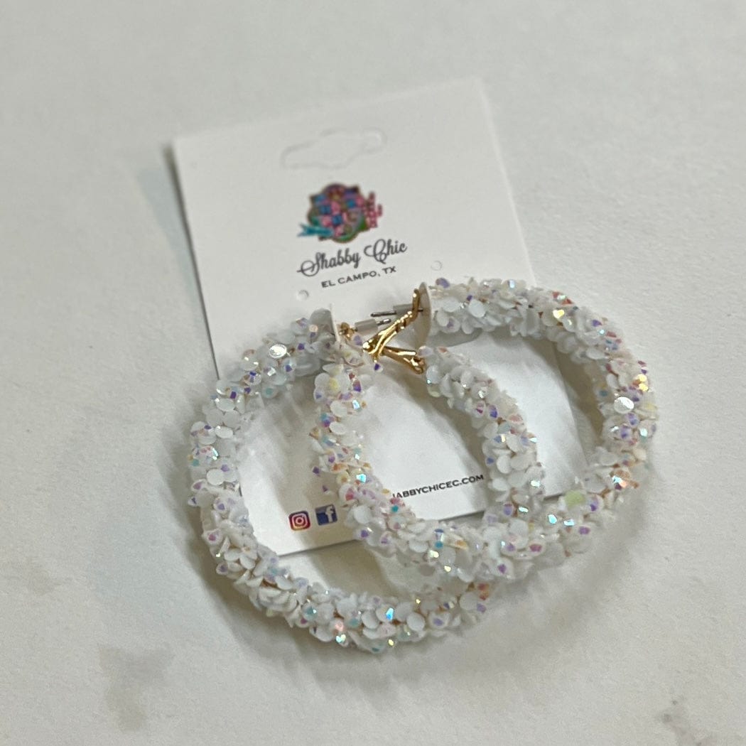 Sparkle Hoop Earrings Shabby Chic Boutique and Tanning Salon White