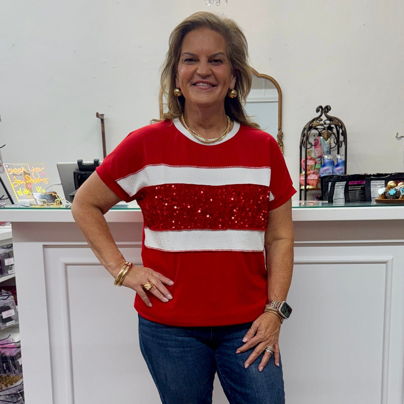 Sparkle Spirit Top - Red Shabby Chic Boutique and Tanning Salon