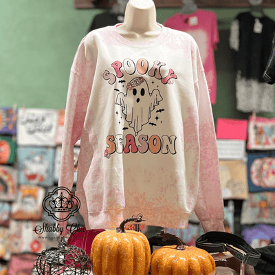 Spooky Season Pink Bleach Sweatshirt Shabby Chic Boutique and Tanning Salon