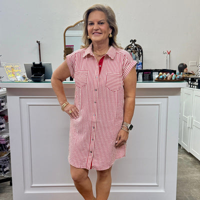 Stripe To It Dress - Red Shabby Chic Boutique and Tanning Salon