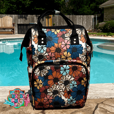 Subtle Floral Diaper Bag Backpack Shabby Chic Boutique and Tanning Salon