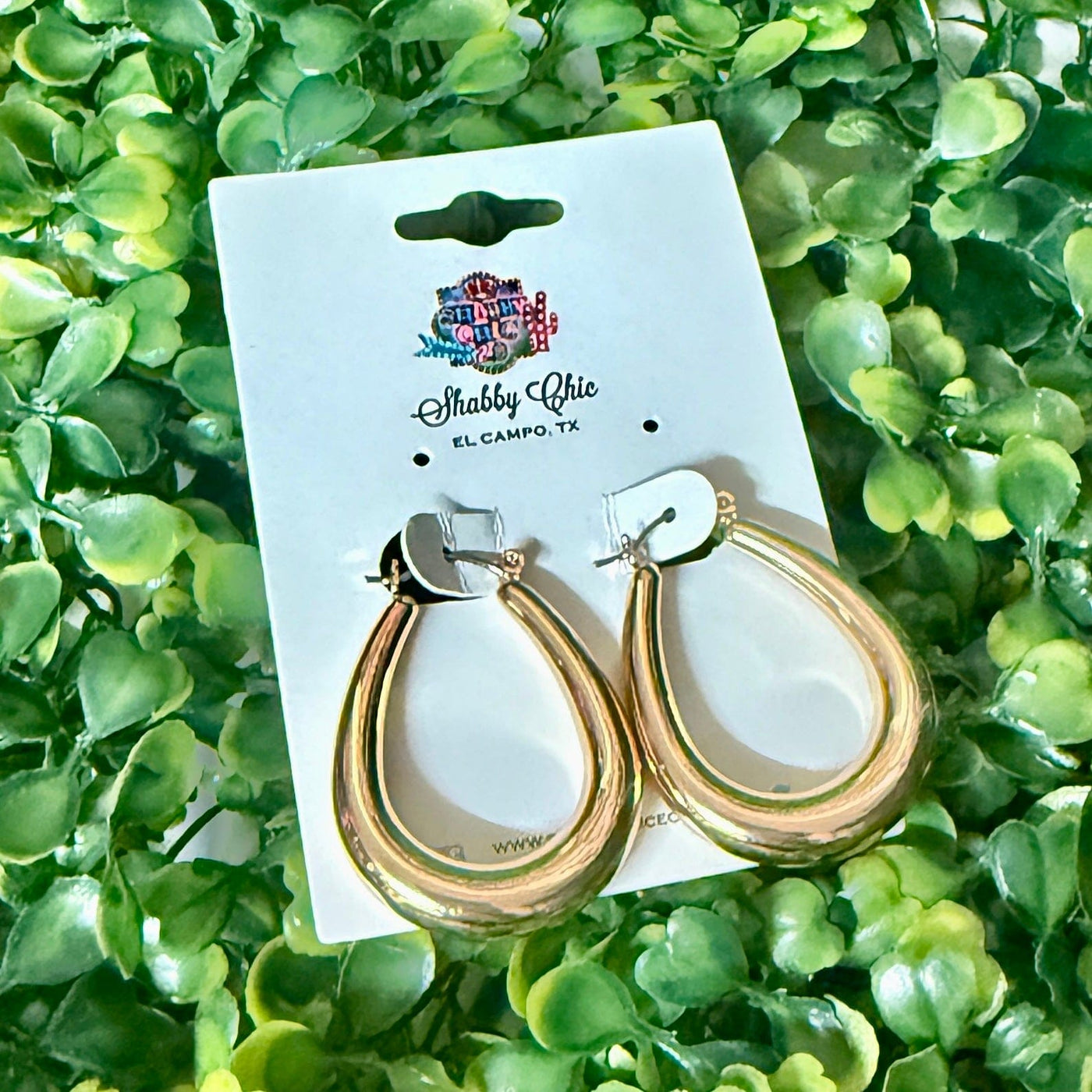 Teardrop Hoop Earrings - Goldtone Shabby Chic Boutique and Tanning Salon