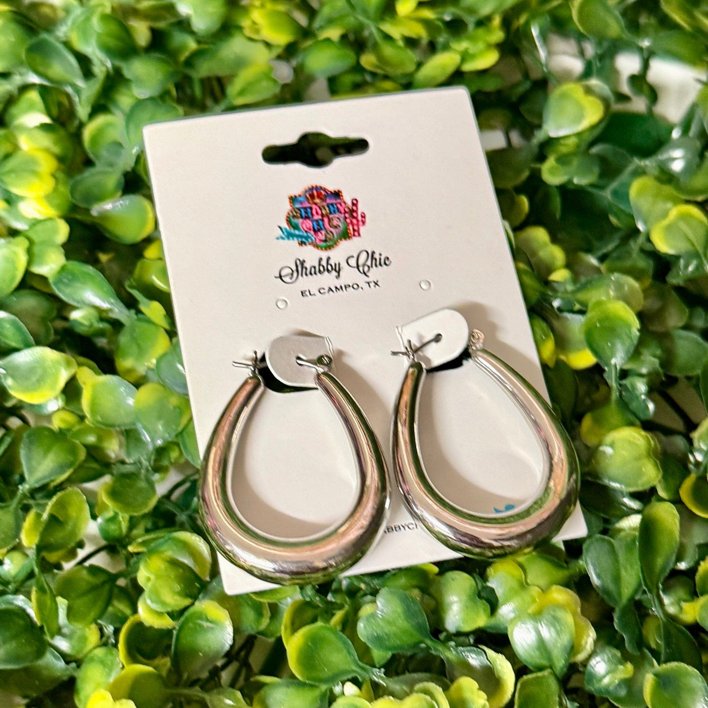 Teardrop Hoop Earrings - Silvertone Shabby Chic Boutique and Tanning Salon