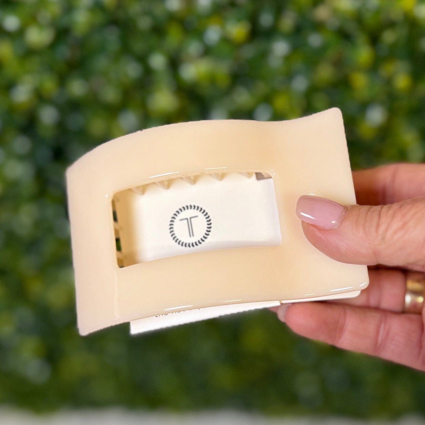 Teleties - Rectangle Hair Clip Collection Shabby Chic Boutique and Tanning Salon Large Flat Rectangle Hair Clip - Almond Beige