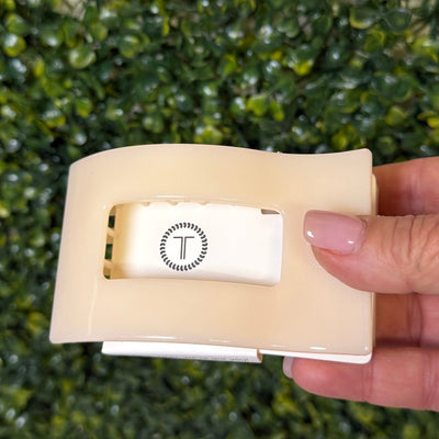 Teleties - Rectangle Hair Clip Collection Shabby Chic Boutique and Tanning Salon Medium Flat Rectangle Hair Clip - Almond Beige