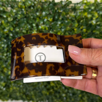 Teleties - Rectangle Hair Clip Collection Shabby Chic Boutique and Tanning Salon Medium Flat Rectangle Hair Clip - Tortoise