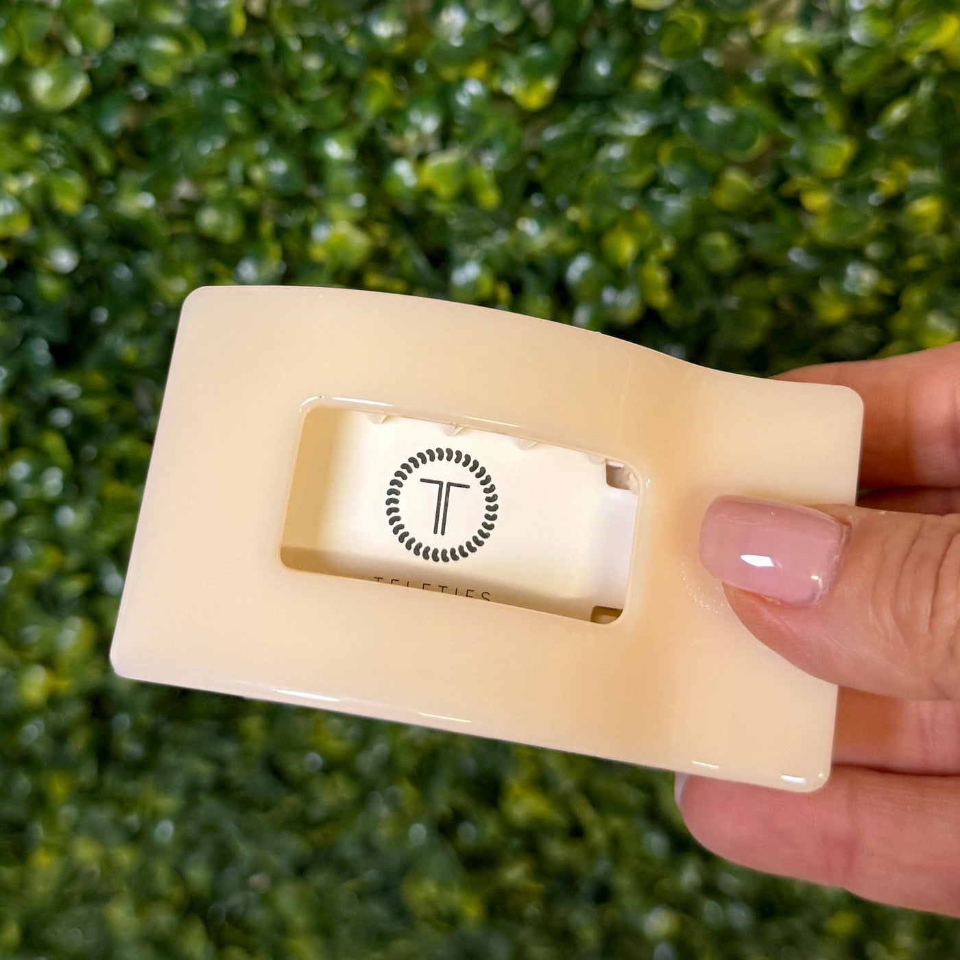 Teleties - Rectangle Hair Clip Collection Shabby Chic Boutique and Tanning Salon Small Flat Rectangle Hair Clip - Almond Beige